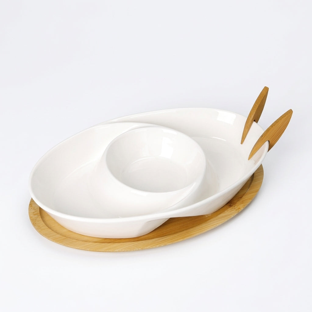 Brandani Antipastiera Abbraccio in Porcellana e Bambù 25,5 cm