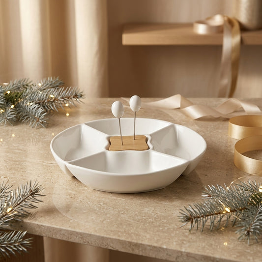 Brandani Antipastiera Classic in Porcellana e Bambù Ø25,5 cm