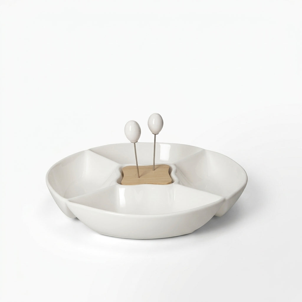 Brandani Antipastiera Classic in Porcellana e Bambù Ø25,5 cm