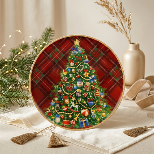 Brandani Piatto da Portata Christmas Tartan in Porcellana Ø30 cm