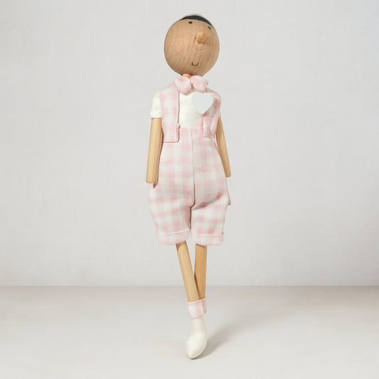 Burattino Pinocchio Rosa Petit Amour in tessuto 31 cm artigianale