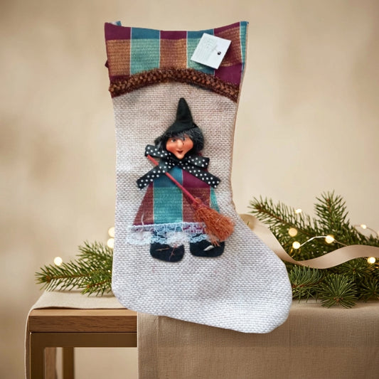 Calza Befana Epifania Marrone con Testa 3D Resina