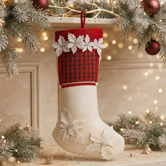 Calza Epifania Panna Tartan con Stella Bianca – 40x17 cm