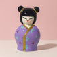 Campana Kokeshi Sharon Cherry Violet in porcellana 12×7,5 cm bomboniera