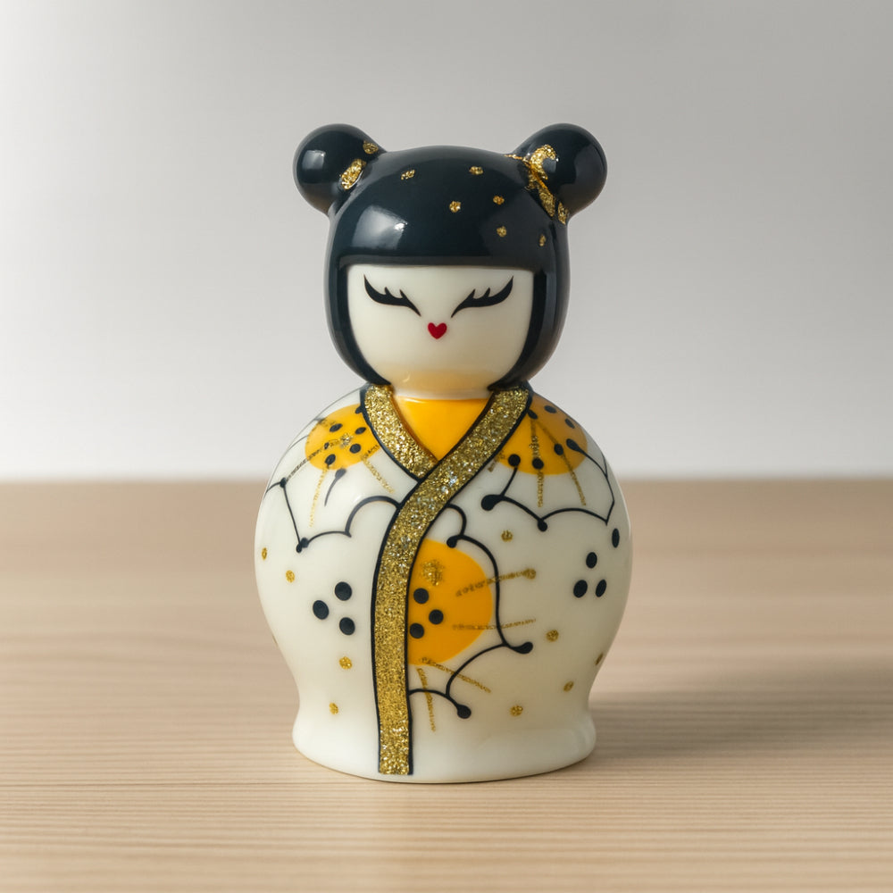 Campana Kokeshi Sharon Suami giallo porcellana H 12×7  cm bomboniera