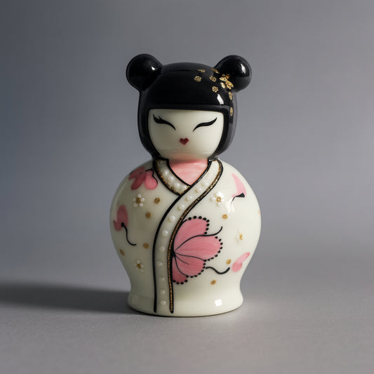 Campana Kokeshi Sharon porcellana Rose H 12×7,5 cm bomboniera