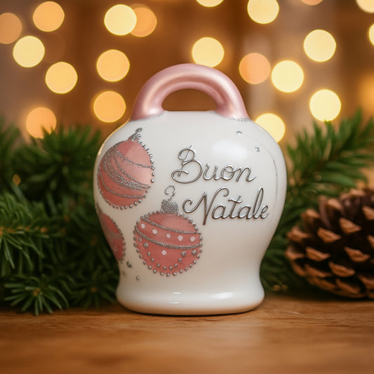 Campana Sharon Buon Natale in porcellana cipria H 12 cm – Le Favole Living