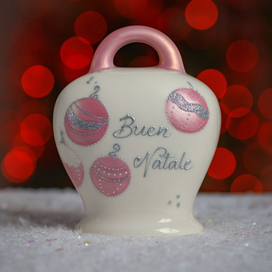 Campana Sharon Buon Natale in porcellana cipria e argento – Le Favole Living