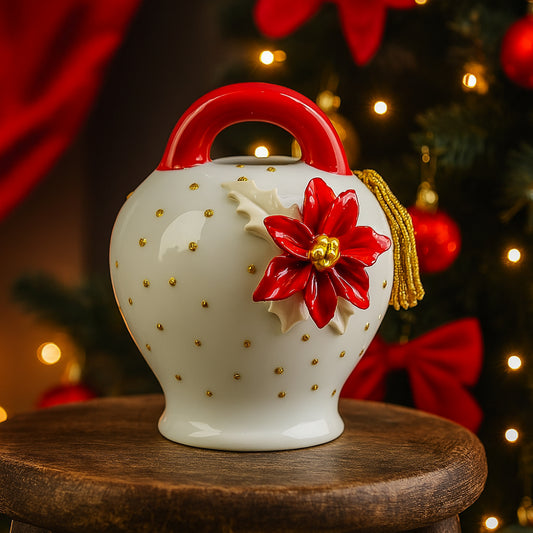 Campana Sharon in porcellana con stella di Natale rossa – decorazione natalizia elegante H 11x9x5 cm