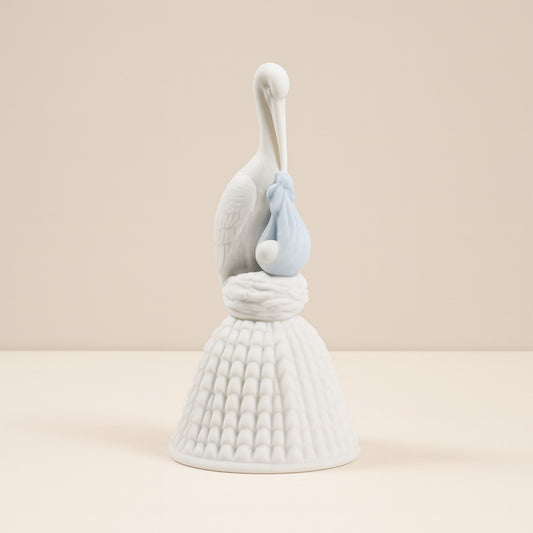 Campana cicogna celeste Nao porcellana Lladró H 14 cm nascita maschio

