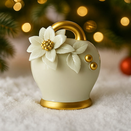 Campana natalizia Sharon in porcellana con stella bianca e oro – Decorazione artigianale per Natale
