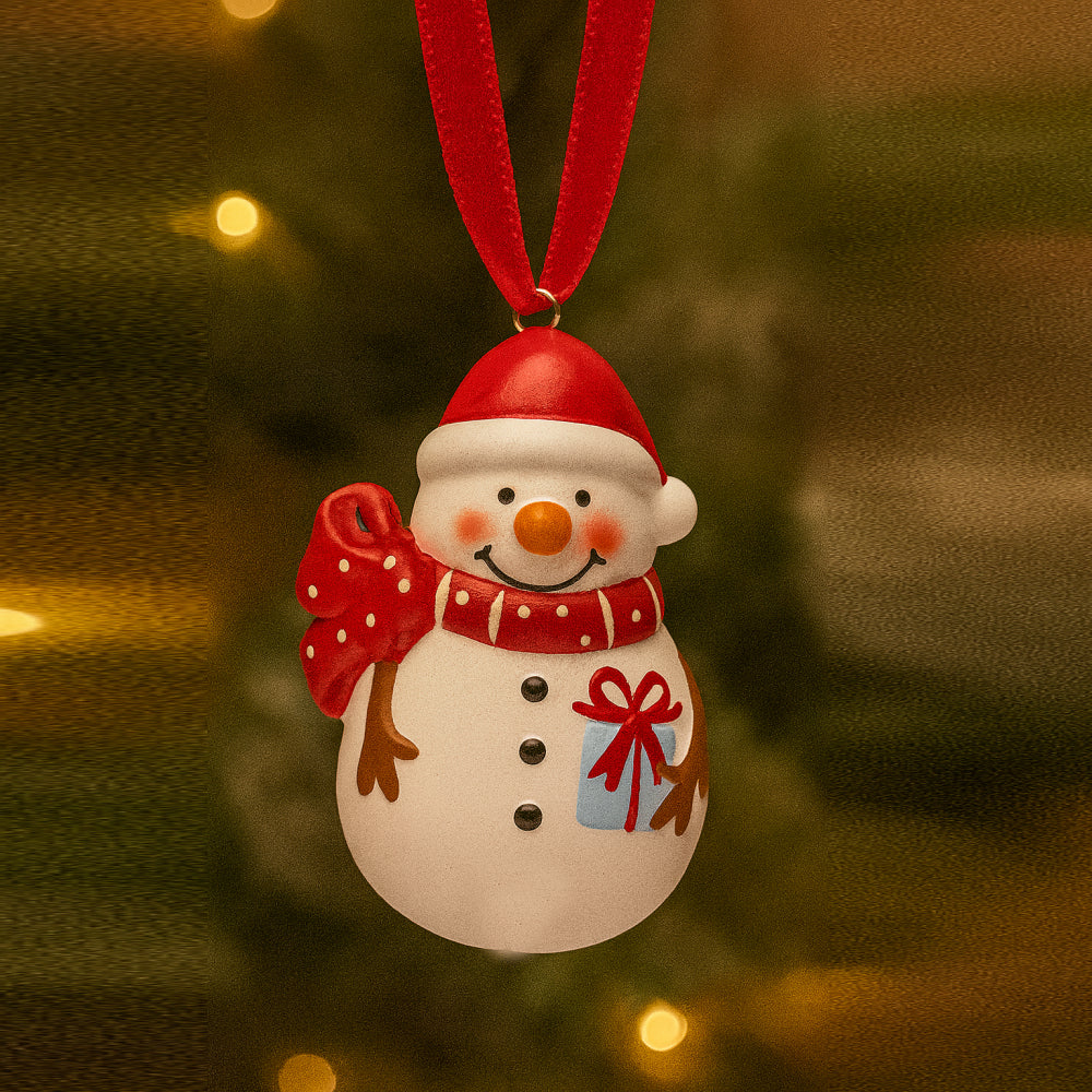 Campanelle Pupazzo di Neve Babbomatto H 7,5 cm decorazione per albero di Natale