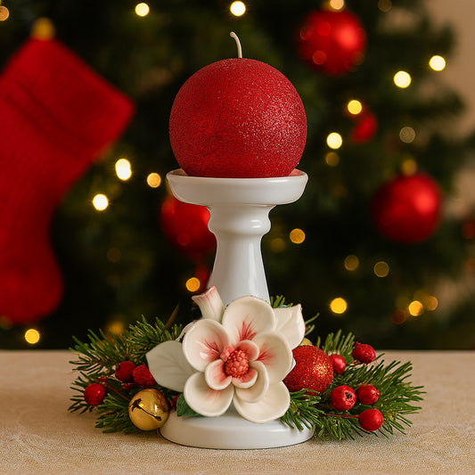 Candelabro Camelia Dea Capodimonte in ceramica bianca H 20 cm