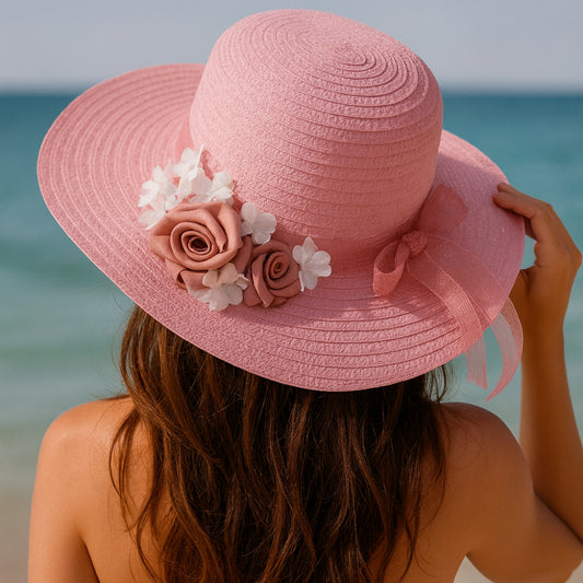 Cappello Le Favole Ø 40 cm paglia sintetica con fiori tessuto e nastro cipria r