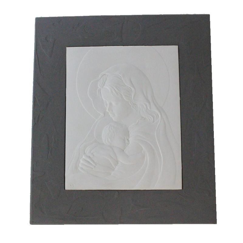 C.Reale Quadro Sacro Capoletto Stile Shabby Chic Madonna con Bambino con Cornice Grigia