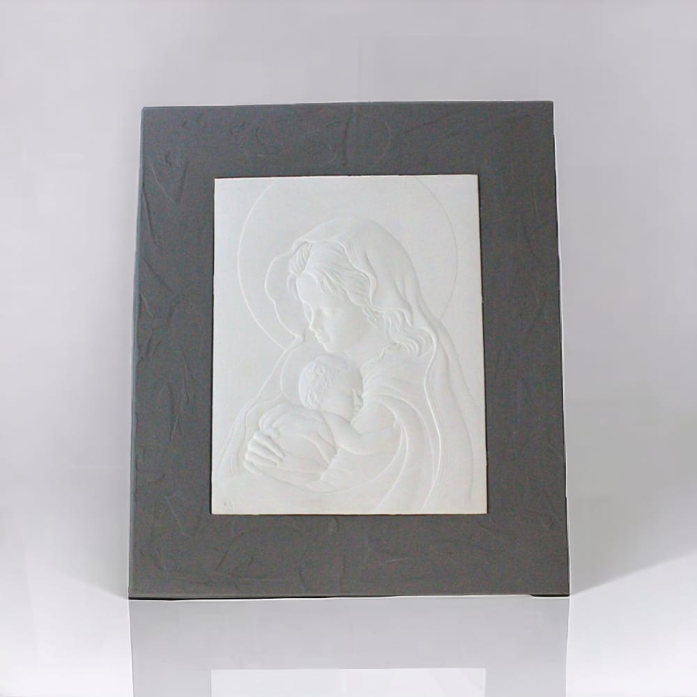 C.Reale Quadro Sacro Capoletto Stile Shabby Chic Madonna con Bambino con Cornice Grigia