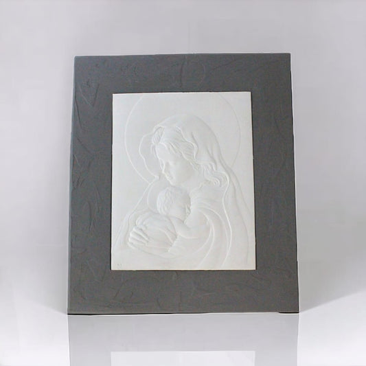 C.Reale Quadro Sacro Capoletto Stile Shabby Chic Madonna con Bambino con Cornice Grigia