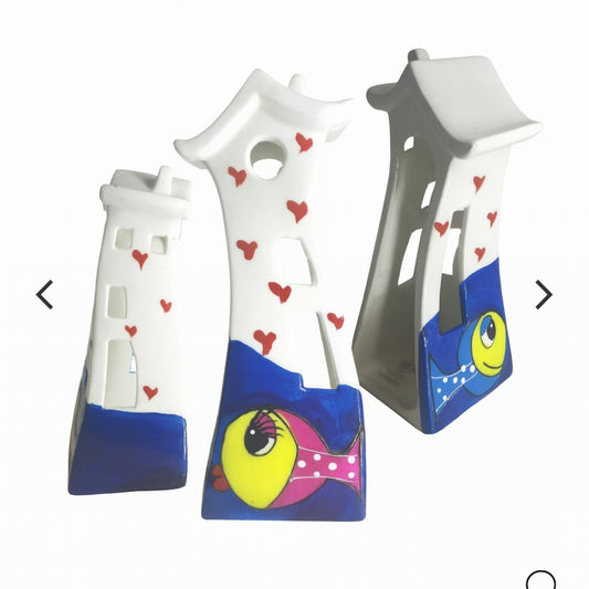 Casetta Mare porcellana Meum cuore H 18 cm portacandela bianca

