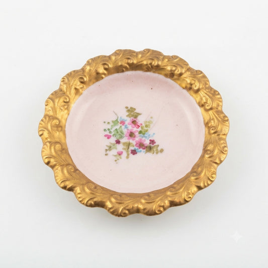 Cattin Piattino in Porcellana Rosa Oro Dipinto a Mano 9,5 cm