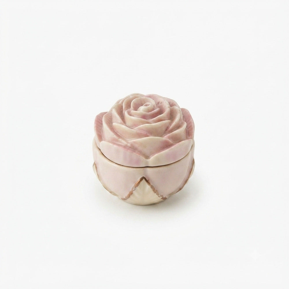 Cattin Scatola Rosa in Porcellana con Coperchio a Fiore 5x4,5 cm