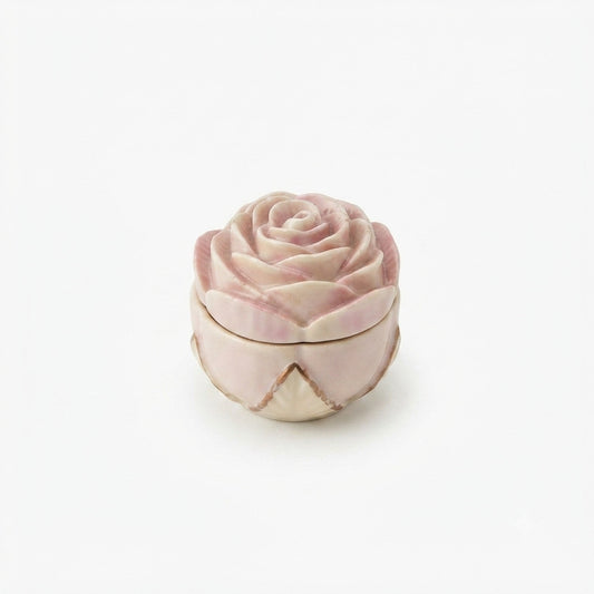 Cattin Scatola Rosa in Porcellana con Coperchio a Fiore 5x4,5 cm