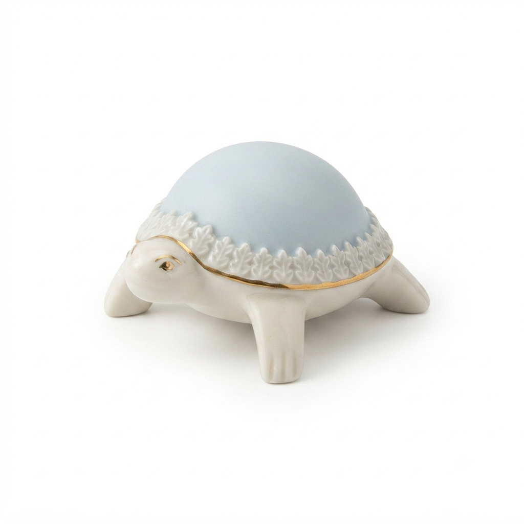 Cattin Tartaruga in Porcellana Azzurro e Oro 10x7,5xH4 cm