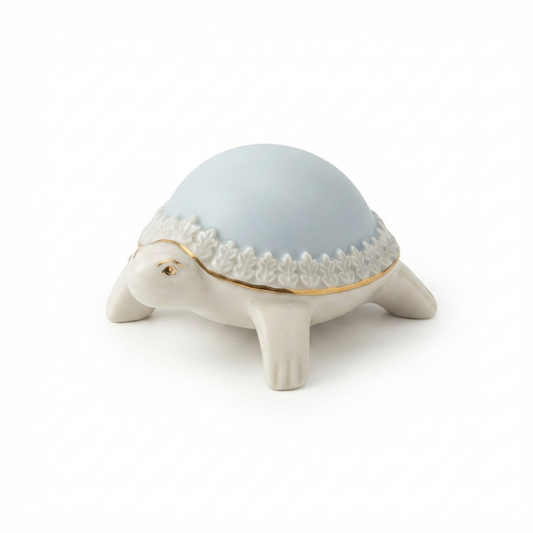 Cattin Tartaruga in Porcellana Azzurro e Oro 10x7,5xH4 cm