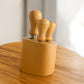Ceppo in legno con set 3 utensili formaggio frontale
