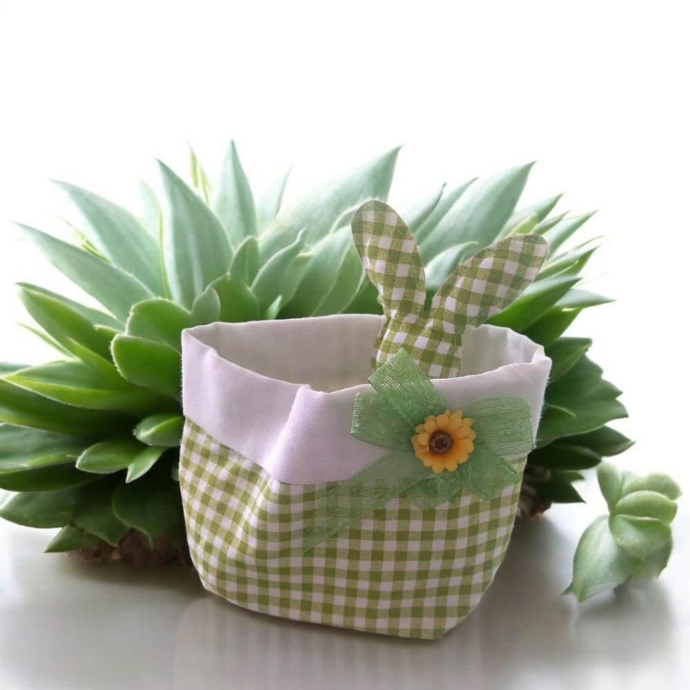 Cestino Porta Pane in Cotone 15x18 cm con Coniglietto Decorativo 19x10 cm – Pasqua