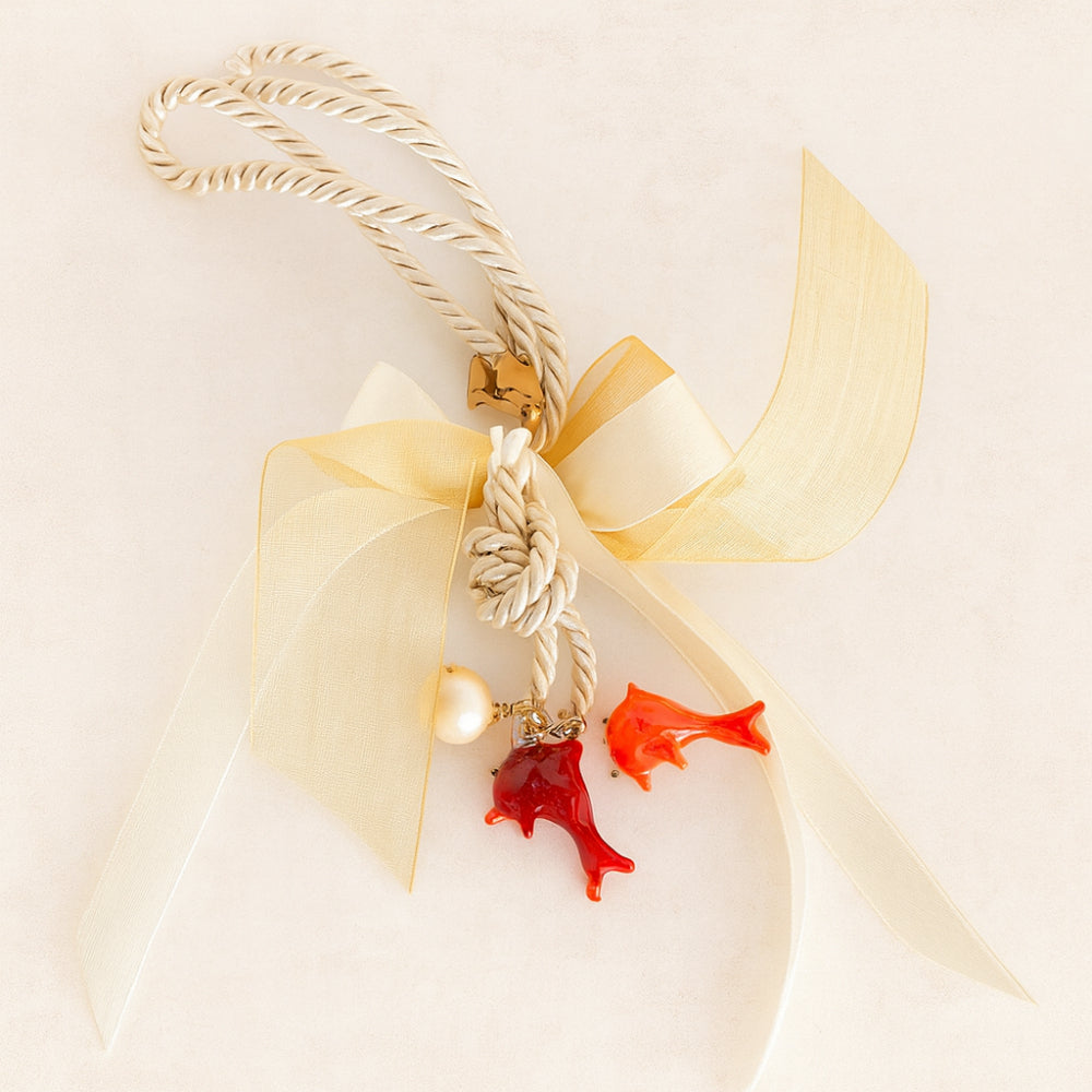 Ciondolo delfini Gabbiani Murano con fiocco Ø 3 cm
