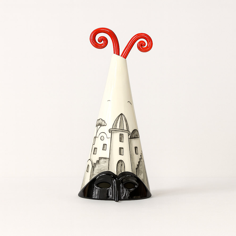 Città di Pulcinella Terre di Scirocco in ceramica bianco e nero H 31 cm