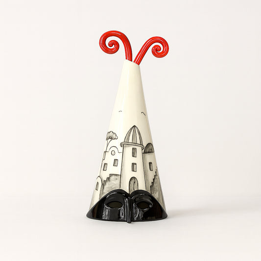 Città di Pulcinella Terre di Scirocco in ceramica bianco e nero H 31 cm