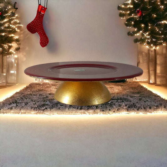Cive Alzata Rossa Oro In Vetro decorato D 33x 8,5 Cm Natale