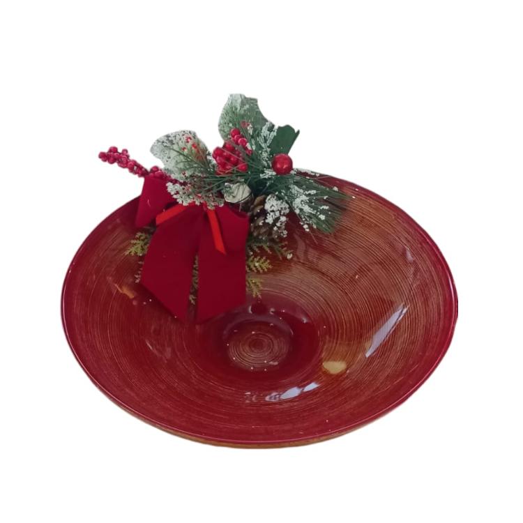 Cive Centro Tavola Natalizio in Vetro Rosso e Oro (28xH 8,5 cm)