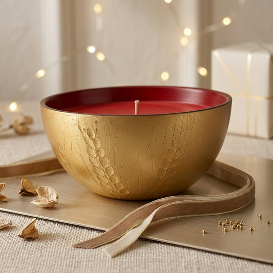 Cive Portacandela Rosso Oro Spiga  H.7,5 x 13 cm