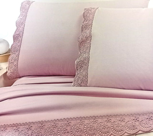 Completo letto in cotone con pizzo San Gallo – Linea Roma