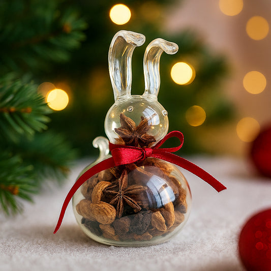 Coniglietto Noël in vetro soffiato con pot pourri – decorazione natalizia profumata H 12 cm"