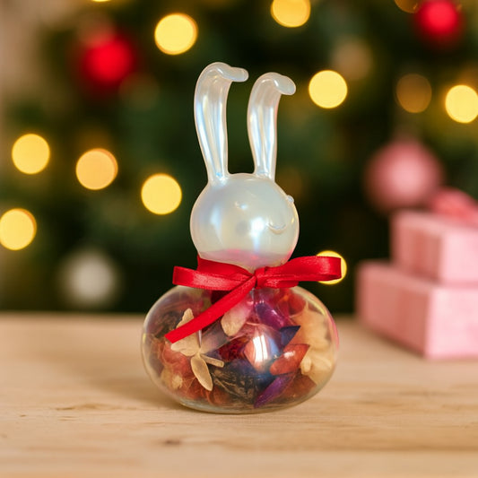 Coniglietto in vetro soffiato Vetrart con pot-pourri profumato – altezza 10 cm – decorazione natalizia artigianale

