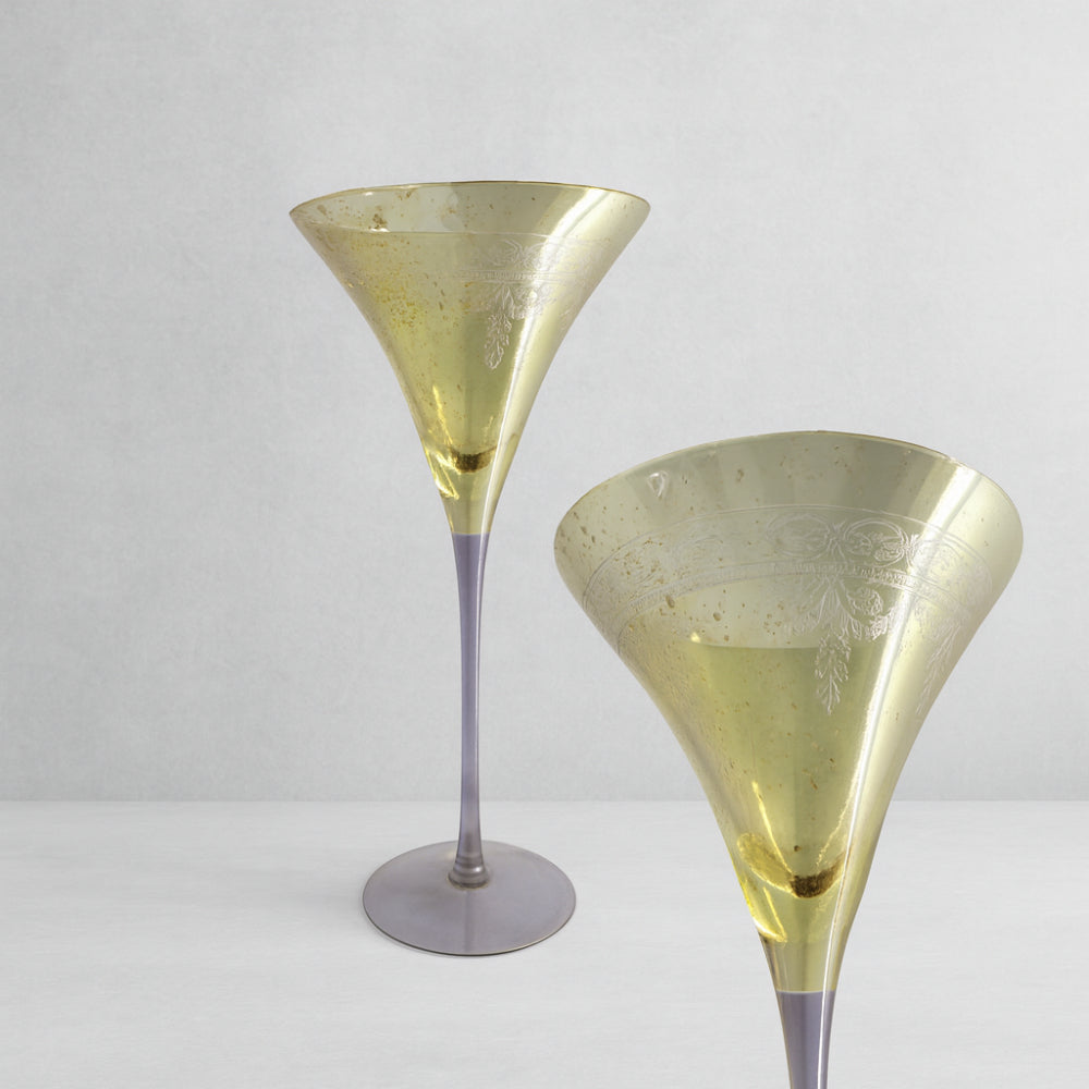 Coppa decorativa calice Rigatti in vetro rosa ambra H 26 cm