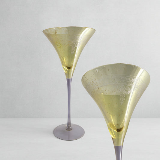 Coppa decorativa calice Rigatti in vetro rosa ambra H 26 cm