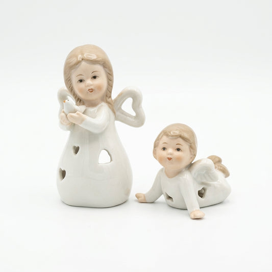 Coppia Angeli in Ceramica Bianca da Collezione 10 / 6 cm