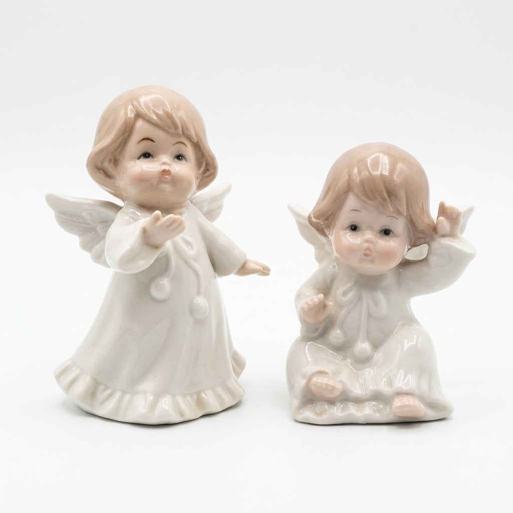 Coppia Angeli in Porcellana Bianca 9x4-7x10 cm