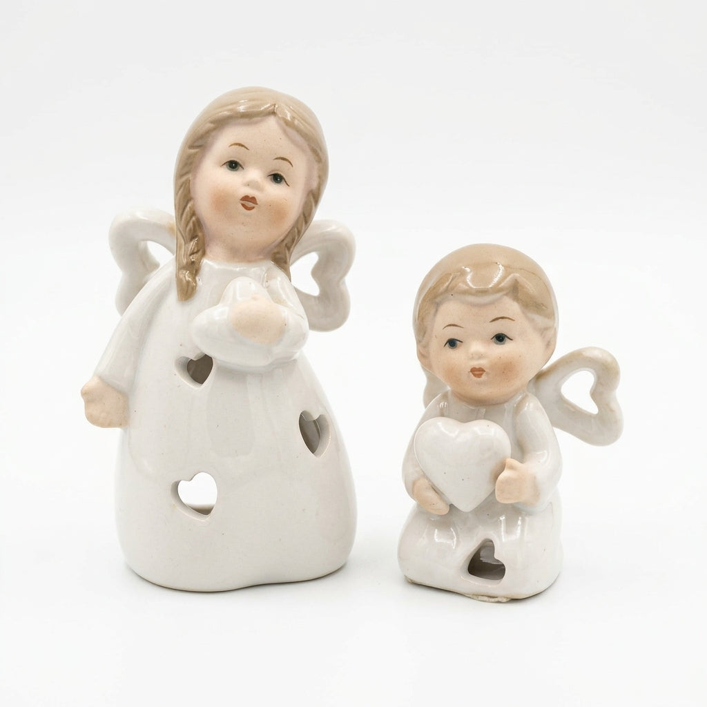 Coppia Angioletti in Ceramica Bianca 11 e 7 cm