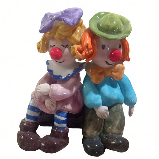 Coppia di Clown Arthesiana in Ceramica Dipinta a Mano 17x17x13 cm