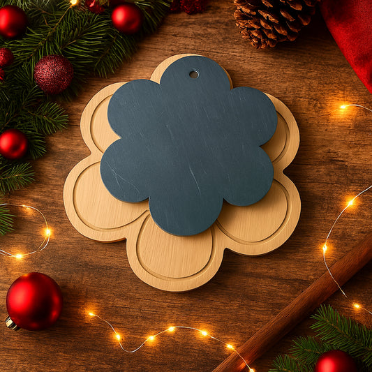 Coppia taglieri Cuorematto in ardesia e legno a forma di quadrifoglio 20x15 cm