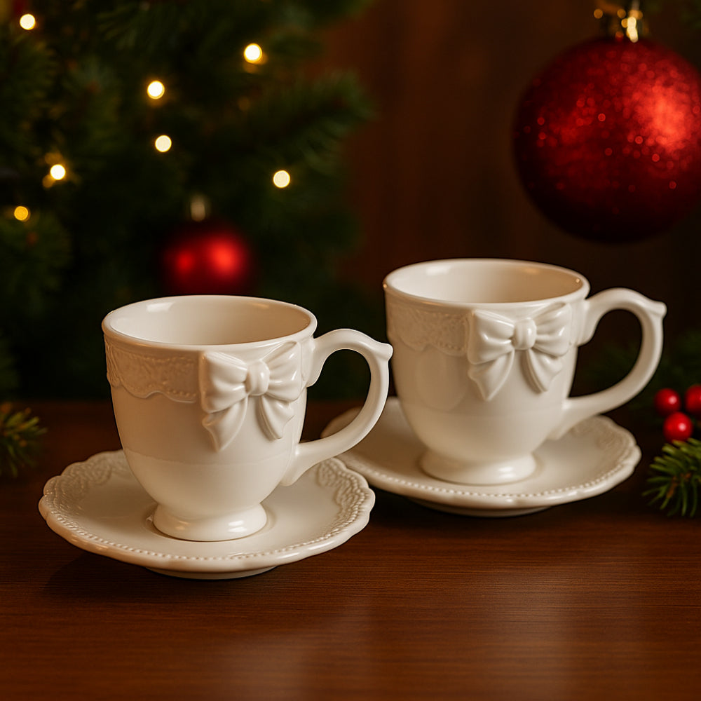 Coppia tazze in ceramica Arte di Nacchi con piattino Ø15 cm eleganti