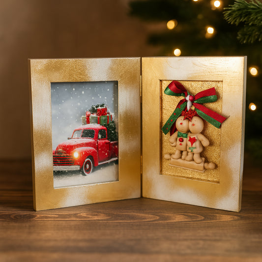 Cornice in legno con bordo oro 24x36 cm – Collezione Noël, elegante porta foto da parete o consolle