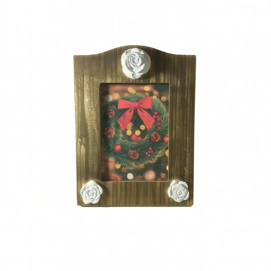 Cornice porta foto in legno con bordo oro 20x14 cm – Collezione Noël, elegante complemento natalizio

