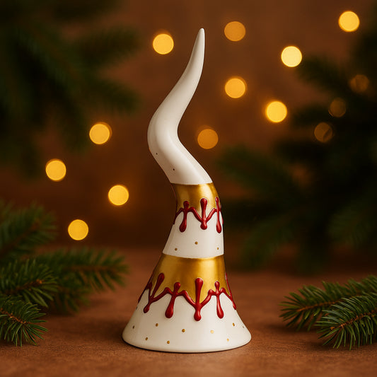 Corno Sharon in porcellana rosso e oro dipinto a mano 41x12.5 cm