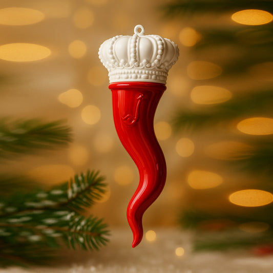 Corno rosso Sharon in porcellana con corona bianca 18 cm portafortuna